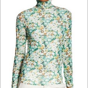 Vertigo Paris second skin mesh ruched turtleneck top green multi size M NWT